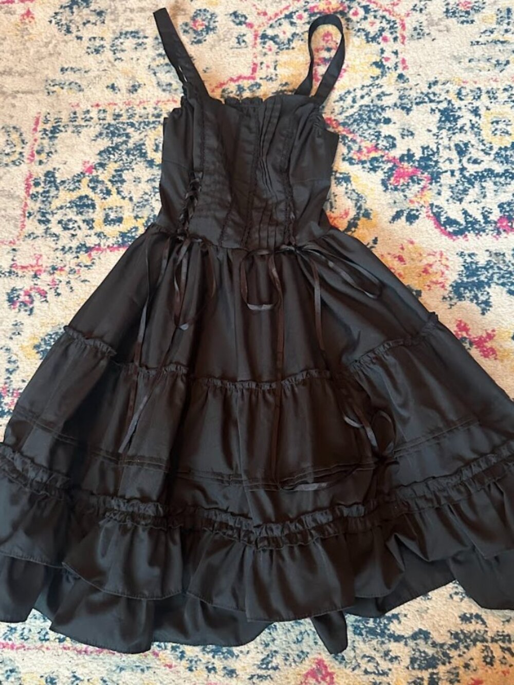 Women's Black Goth Cosplay Anime Festival Side Lace-Up Lolita Costume Dress - XS